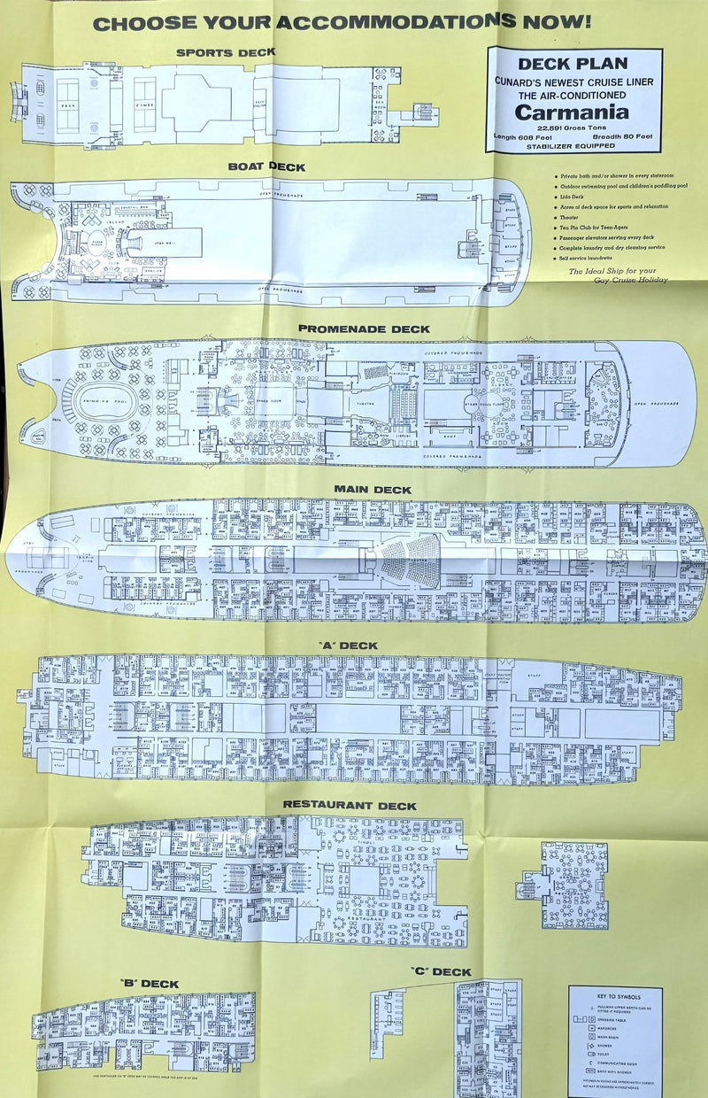CARMANIA: 1954 - Intro cruise brochure + separate deck plan