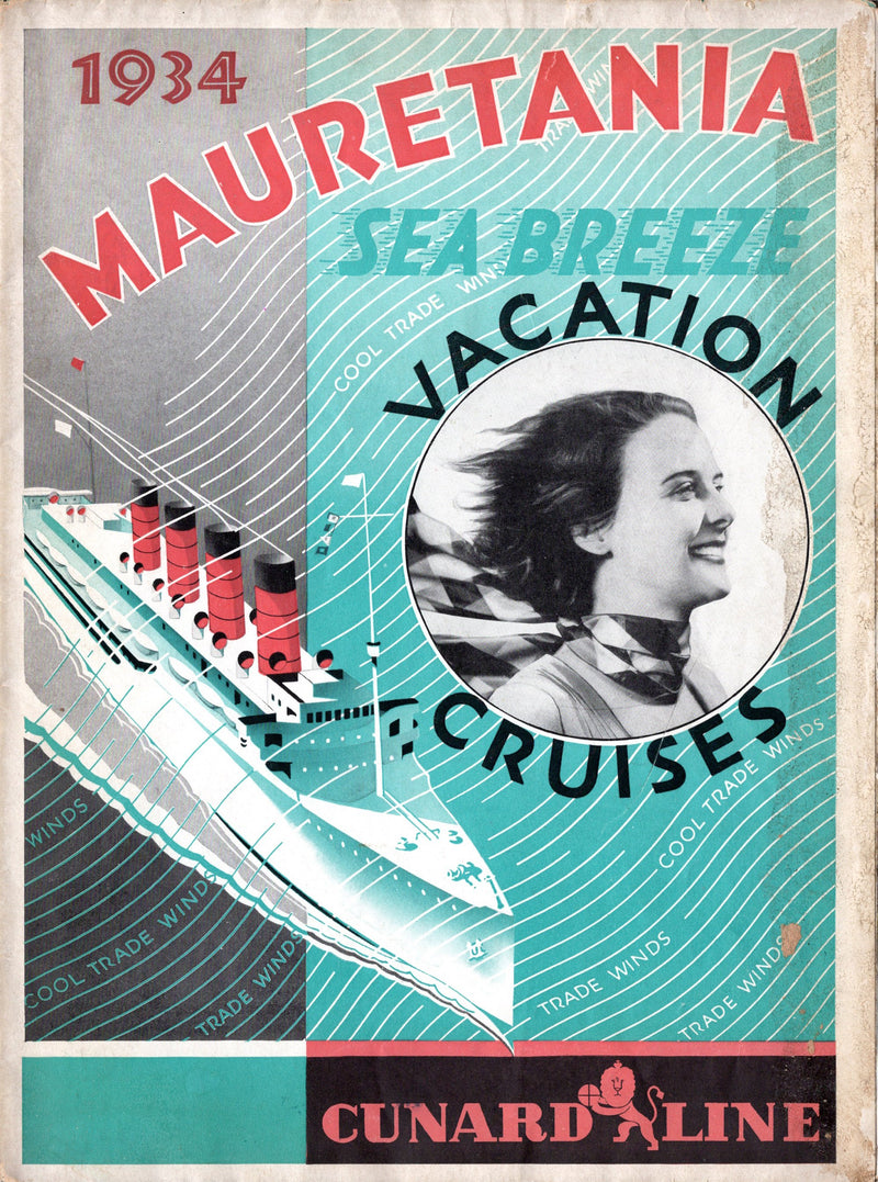 MAURETANIA: 1907 - Large 1934 cruise brochure/deck plans from near the end
