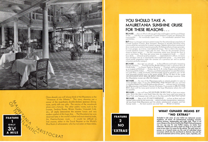 MAURETANIA: 1907 - Cruise brochure from 1933 w/ 24 pages & interiors