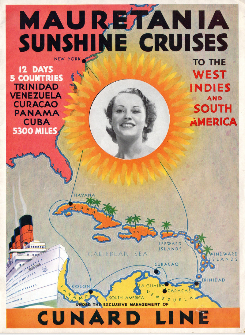 MAURETANIA: 1907 - Cruise brochure from 1933 w/ 24 pages & interiors