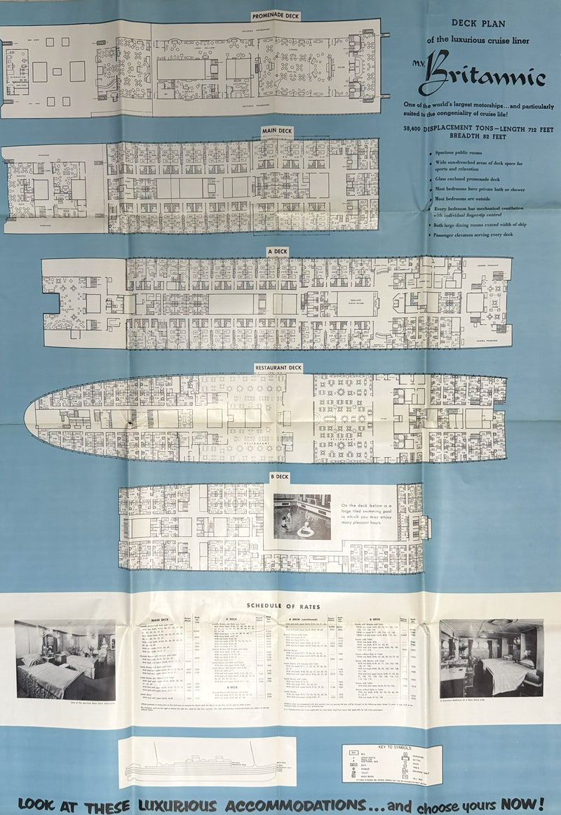 BRITANNIC: 1930 - Big Mediterranean plan w/ color interiors from 1957