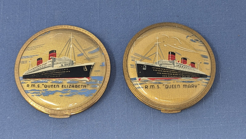 QUEEN MARY & QUEEN ELIZABETH - Matching Stratton portrait make-up compacts