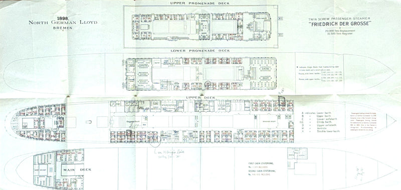 FRIEDRICH DER GROSSE: 1896 - First & Second class deck plan from 1898