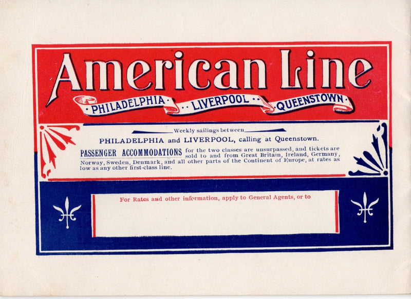 Various: pre-war - 1880s/90s American Line Philadelphia info booklet for immigrants