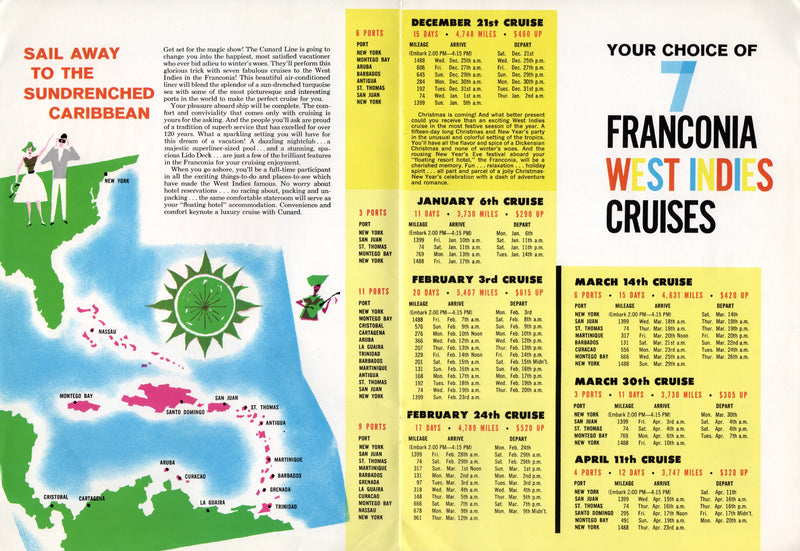 FRANCONIA: 1955 - Intro 1963 cruise brochure + separate deck plan