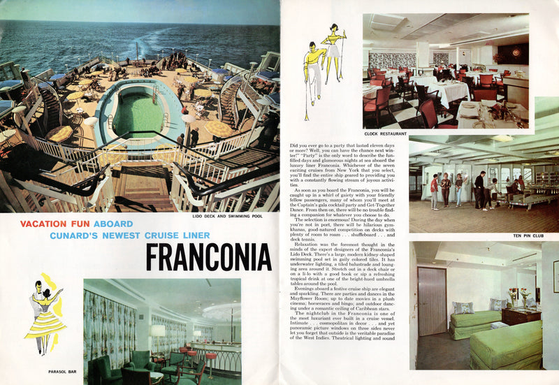 FRANCONIA: 1955 - Intro 1963 cruise brochure + separate deck plan