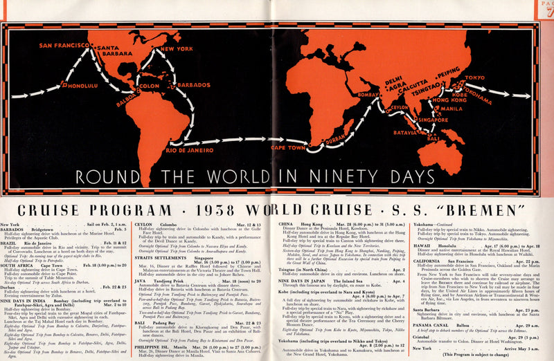 BREMEN: 1929 - Deluxe World Cruise brochure from 1938