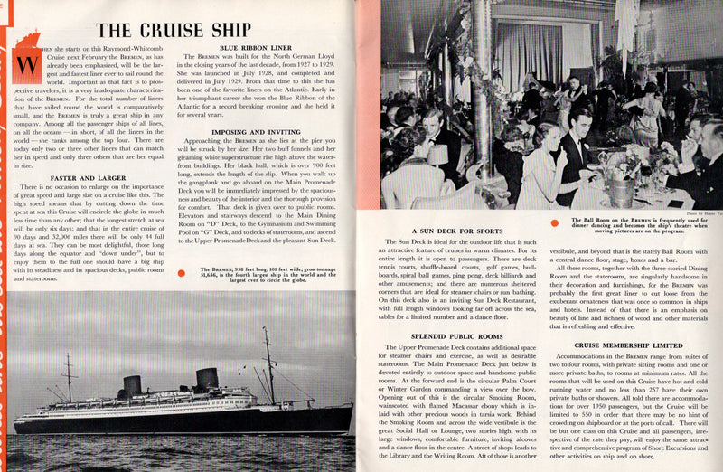 BREMEN: 1929 - Deluxe World Cruise brochure from 1938