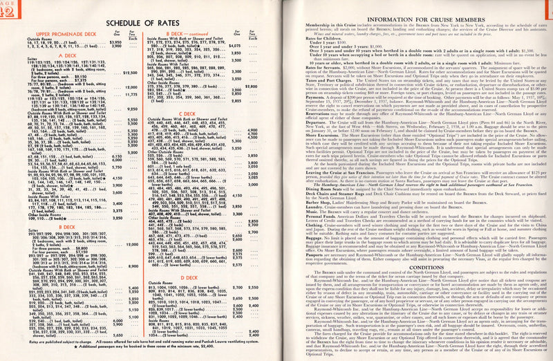 BREMEN: 1929 - Deluxe World Cruise brochure from 1938