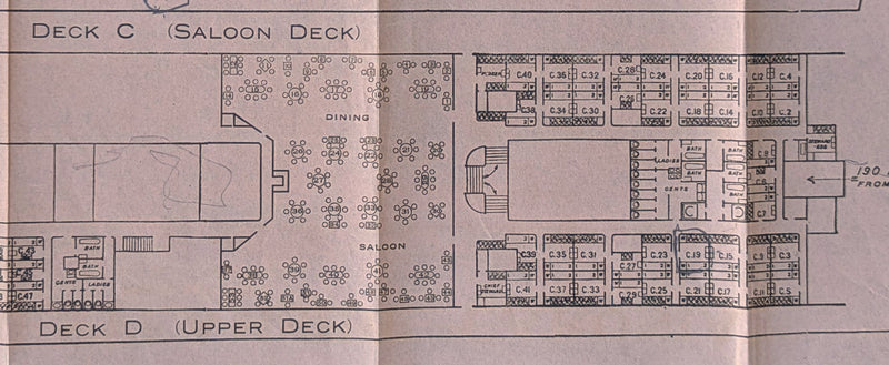 CARONIA: 1905 - One Class deck plan from near the end