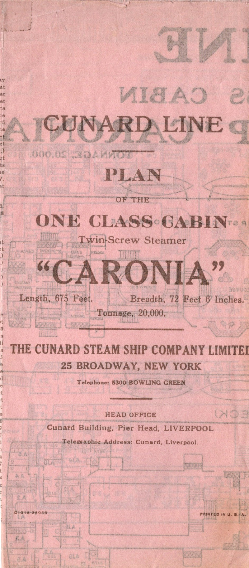 CARONIA: 1905 - One Class deck plan from near the end