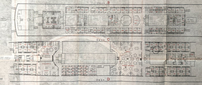 CARONIA: 1905 - One Class deck plan w/ large interior photos from 1920s