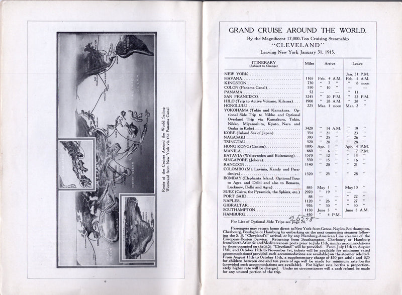 CLEVELAND & CINCINNATI - Tandem 1915 world cruise that never happened