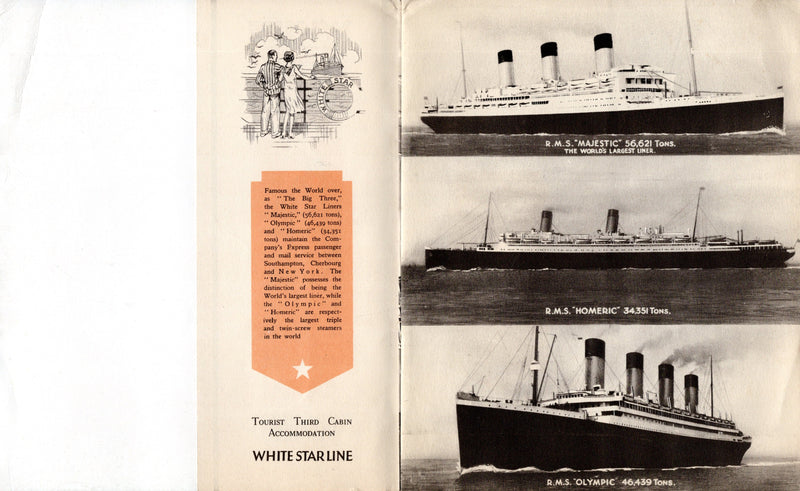 OLYMPIC, MAJESTIC & HOMERIC - 1920s Tourist Third Cabin interiors brochure