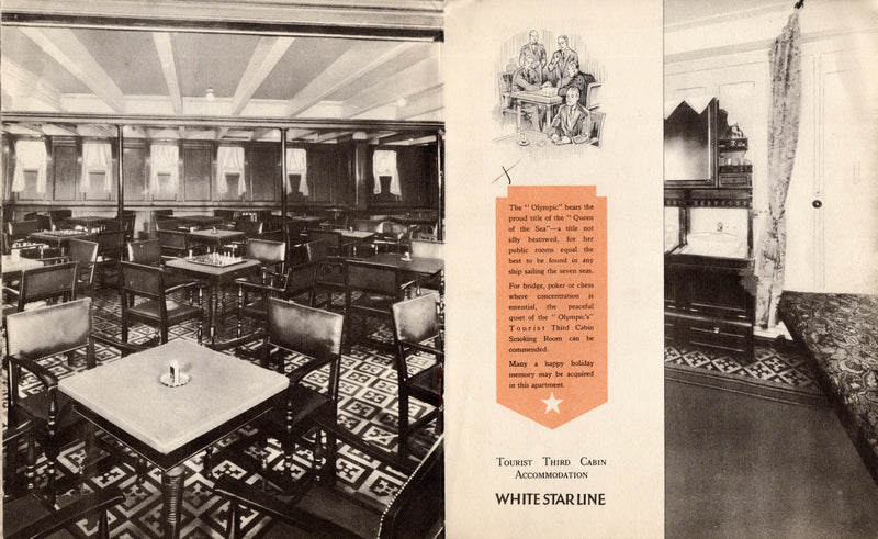 OLYMPIC, MAJESTIC & HOMERIC - 1920s Tourist Third Cabin interiors brochure