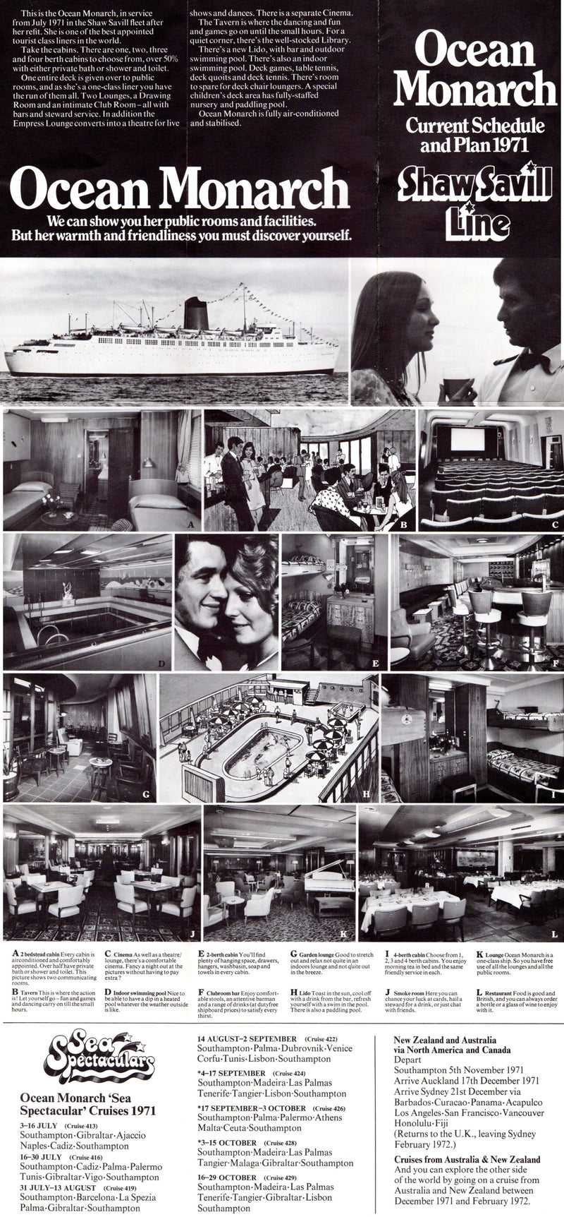 OCEAN MONARCH: 1957 - Deck plan & interiors from 1971