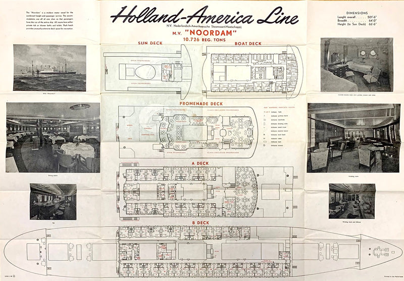NOORDAM: 1938 - Deck plan w/ interiors from 1948