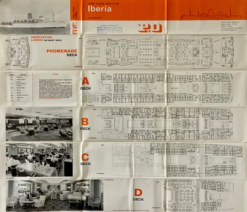IBERIA: 1954 - First & Tourist deck plan set from late 1960s