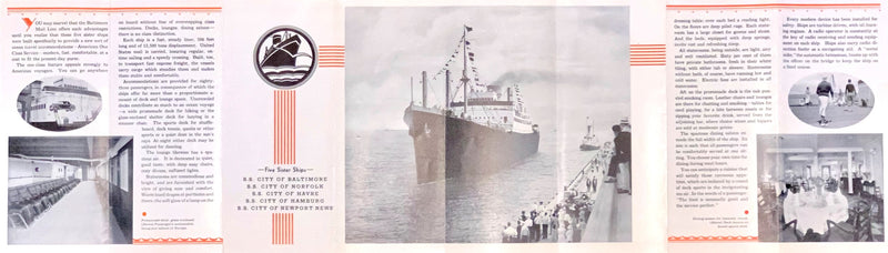 Various: pre-war - 1934 Baltimore Mail Line plans, interiors, sailings