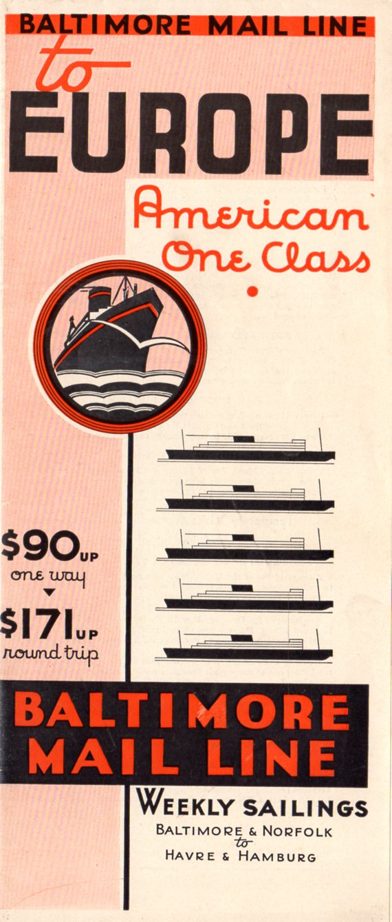 Various: pre-war - 1934 Baltimore Mail Line plans, interiors, sailings