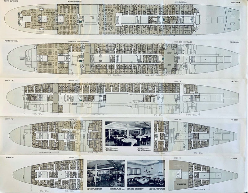 AUGUSTUS: 1952 - Fold-out deck plan w/ interior photos