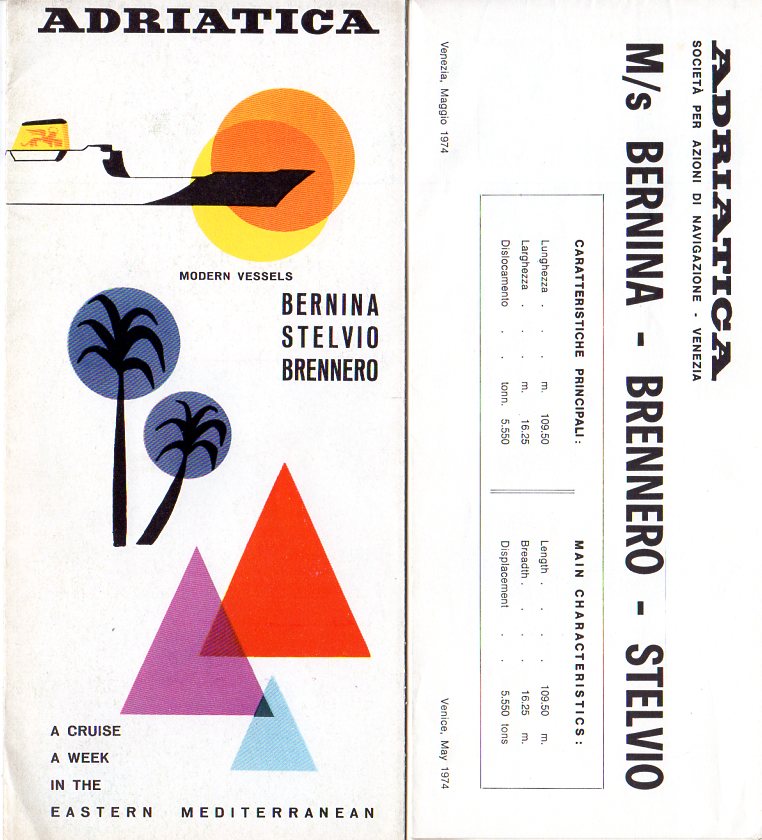BERNINA, STELVIO & BRENNERO: 1959 - Deck plan & interiors brochure