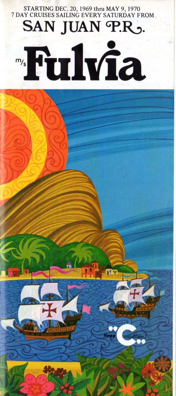 FULVIA: 1949 - Costa brochure w/ interiors & plans - sank & burned in 1970