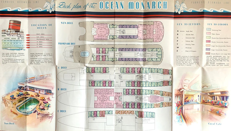 OCEAN MONARCH: 1951 - Deluxe pre-maiden brochure w/ plans
