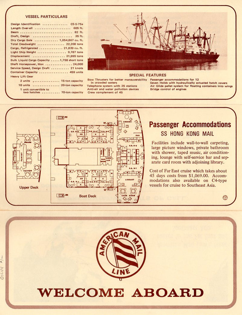 Various Ships - 6 American Mail Line brochures from 1960s