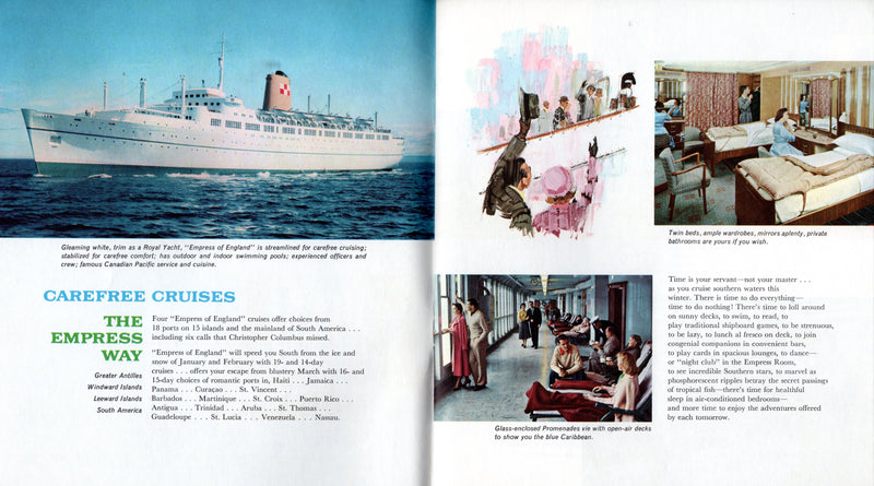 EMPRESS OF ENGLAND: 1957 - Cruise brochure w/ interiors & deck plan