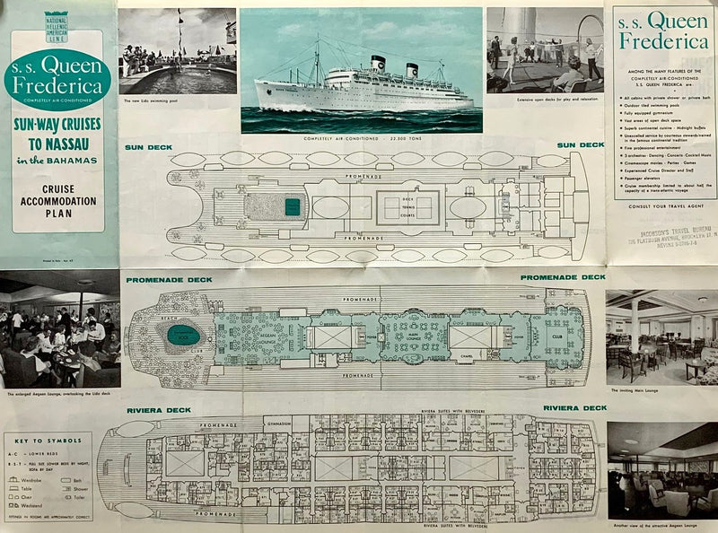QUEEN FREDERICA: 1927 - Cruise plan w/ interior photos from 1963