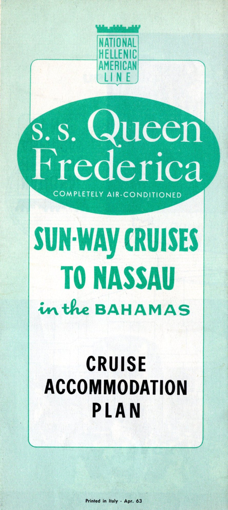 QUEEN FREDERICA: 1927 - Cruise plan w/ interior photos from 1963