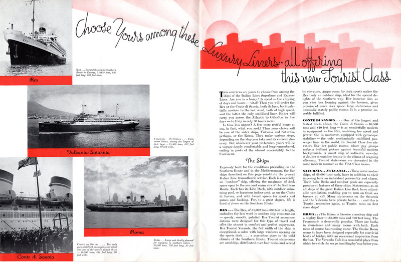 Various: pre-war - 1930s Italian Line Tourist Class brochure w/ deco graphics