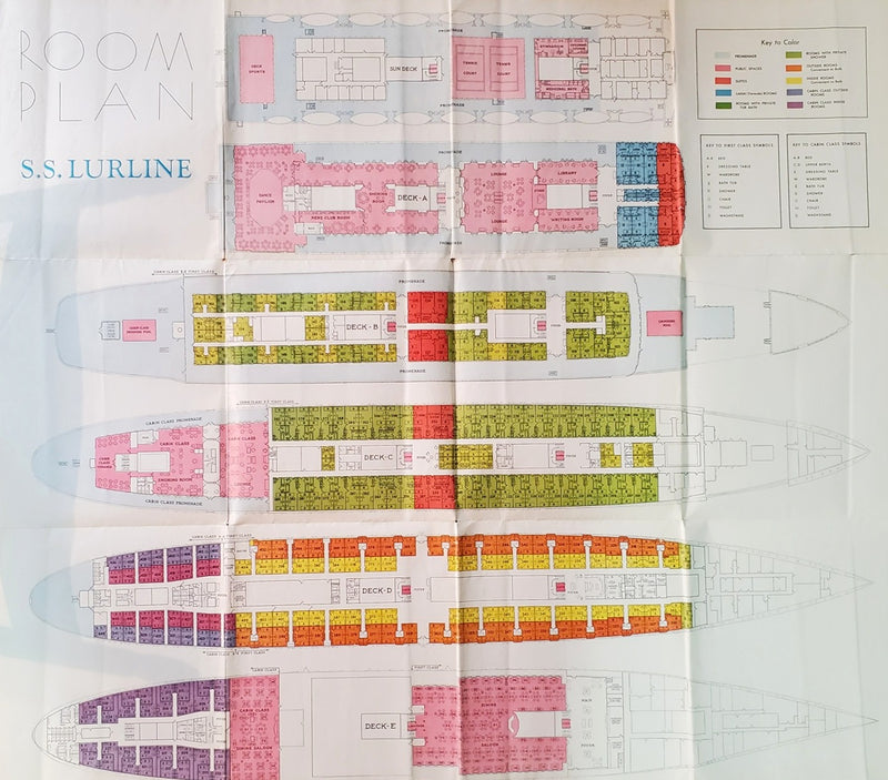 LURLINE: 1933 - Big & colorful deck plan w/ interiors from 1936