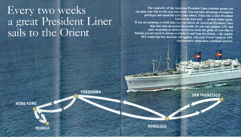 Various Ships - 1966 American President Lines "Sail the Pacific" color fleet brochure