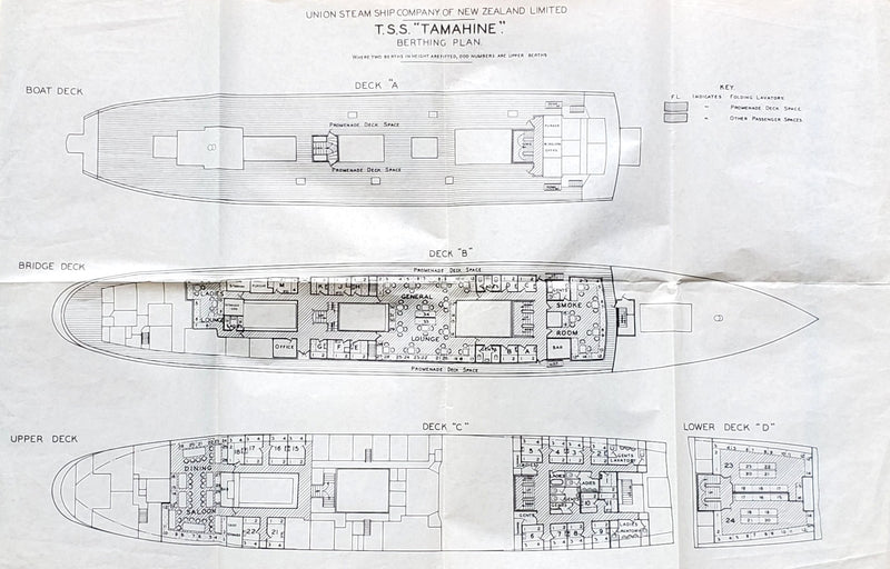TAMAHINE: 1925 - Deck plan from 1949