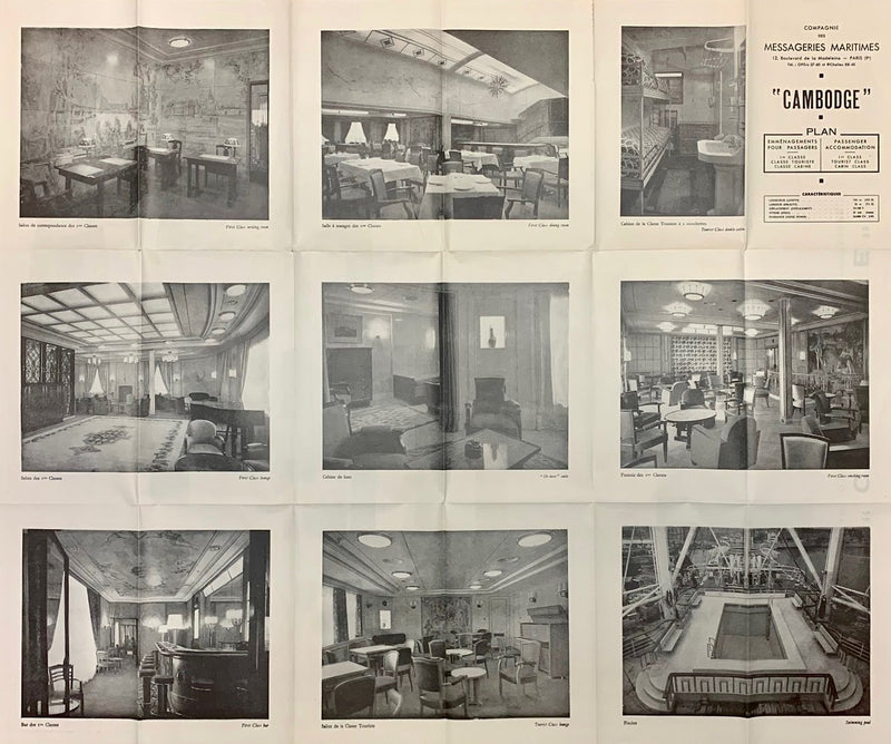 CAMBODGE: 1953 - Large deck plan w/ interior photos