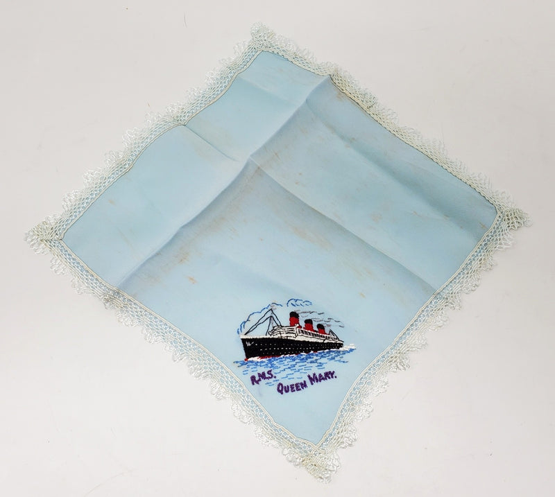 QUEEN MARY: 1936 - Portrait silk handkerchief in blue