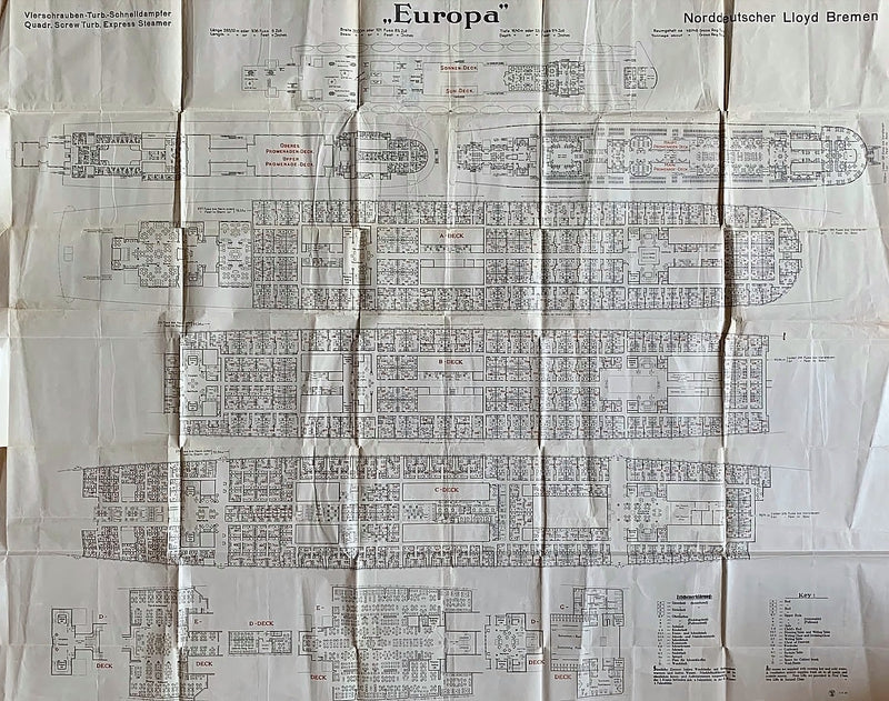 EUROPA: 1930 - Big 1930 tissue deck plan for First & Second classes