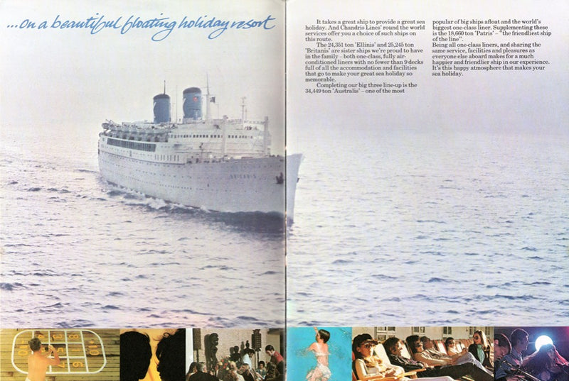 Various Ships - 1972 Chandris around-the-world brochure w/ 4 famous old liners