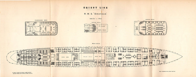 OROTAVA: 1889 - Rare First & Second class deck plan