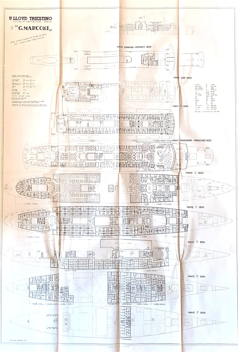 GUGLIELMO MARCONI 1963 - Very large full ship deck plan