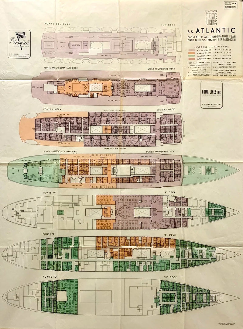 ATLANTIC: 1927 - Large full-ship tissue deck plan from 1949
