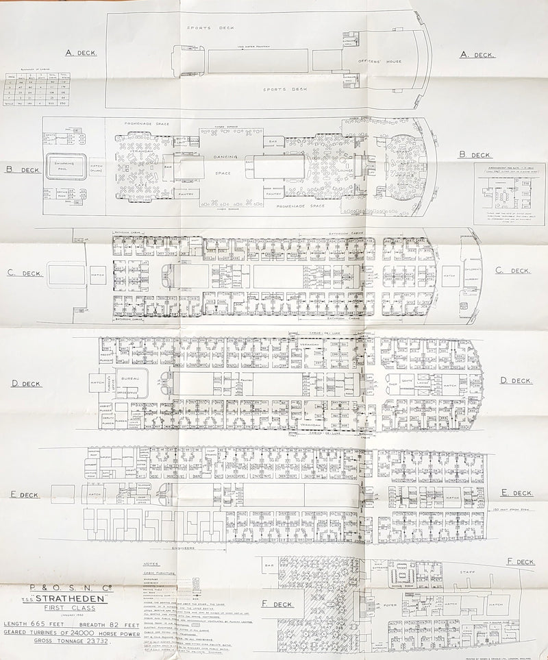 STRATHEDEN: 1937 - First & Tourist class deck plans from 1950