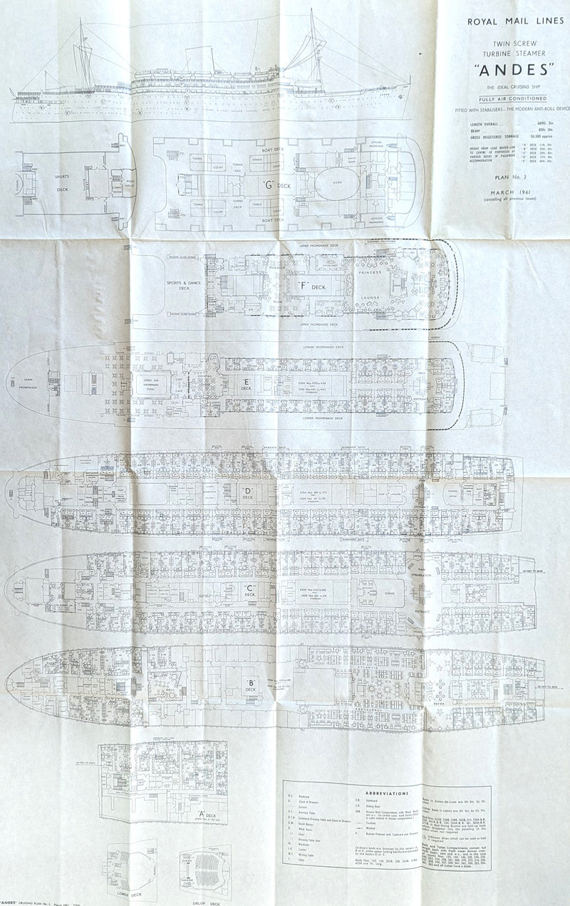 ANDES: 1939 - Large, full-ship deck plan from 1961