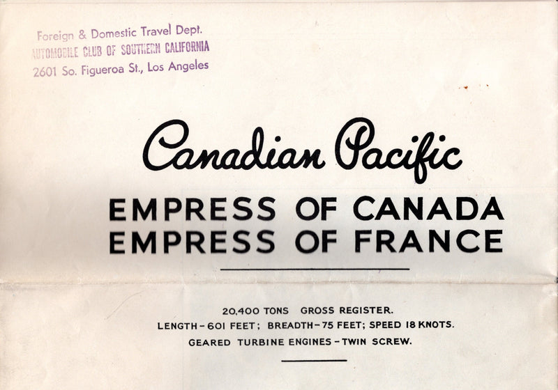EMPRESS OF FRANCE & EMPRESS OF CANADA: 1928 - Post-war plan w/ many interior photos