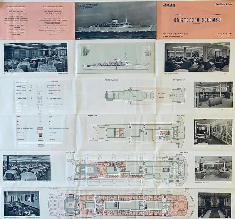 CRISTOFORO COLOMBO: 1954 - Full ship deck plan w/ photos