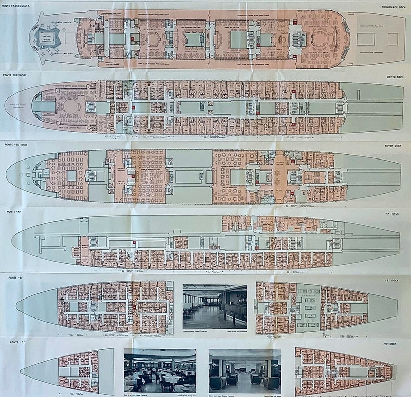 CRISTOFORO COLOMBO: 1954 - Full ship deck plan w/ photos
