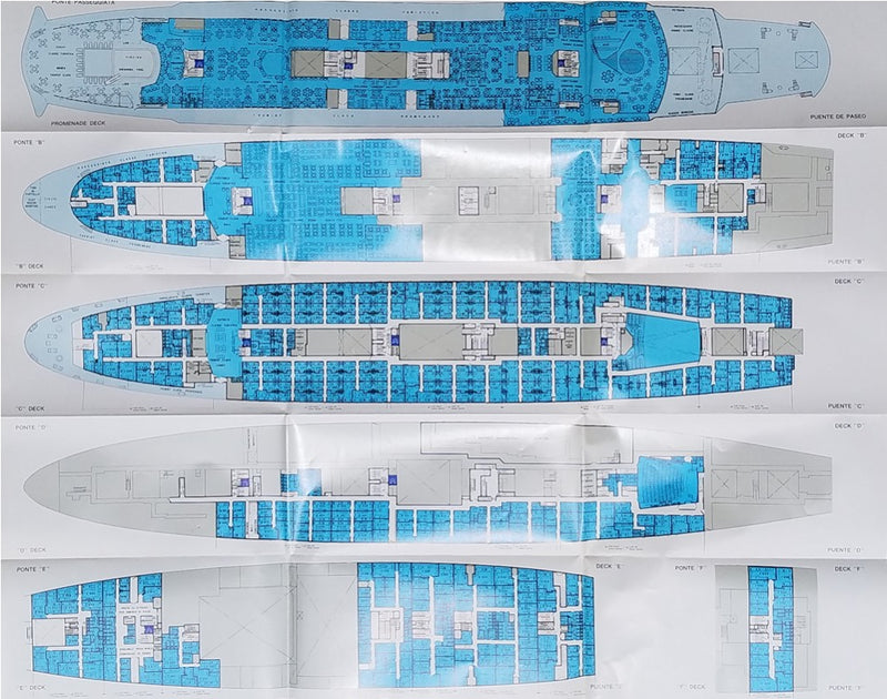GUGLIELMO MARCONI: 1963 - Full ship deck plan from Italian Line