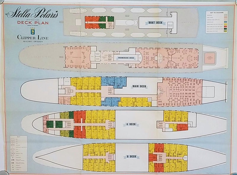 STELLA POLARIS: 1927 - Color-coded deck plan from 1965